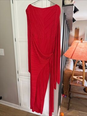 ASOS Red Asymmetrical Draped Pleated Dress